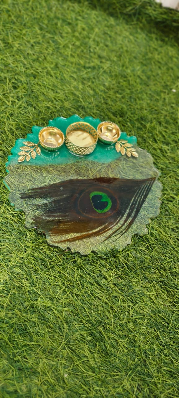 REAL MOR PANKH 8 inch Unique Resin Pooja Thali