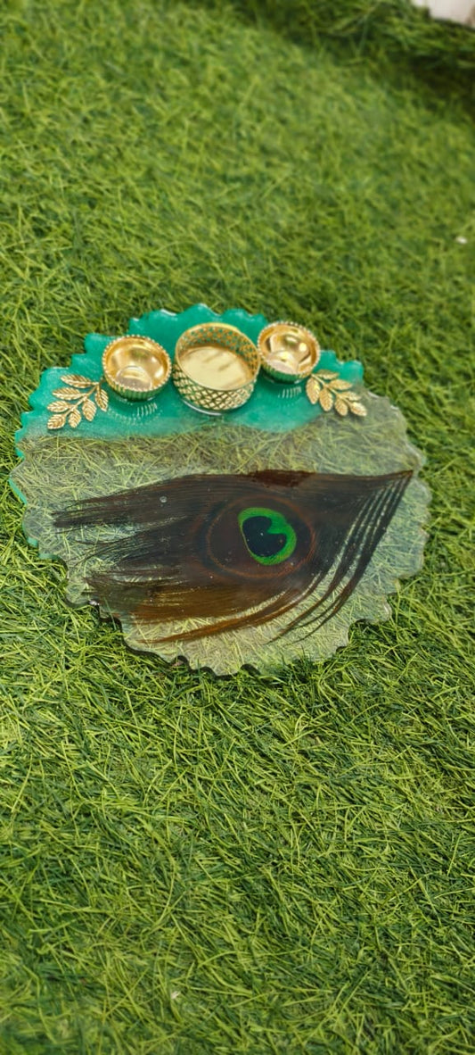 REAL MOR PANKH 8 inch Unique Resin Pooja Thali
